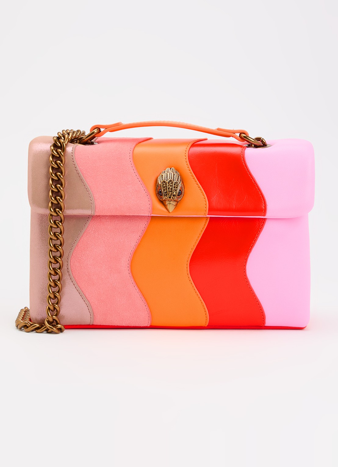 Kurt Geiger Kensington schoudertas van leer met suéde details  - voorkant 4 roze