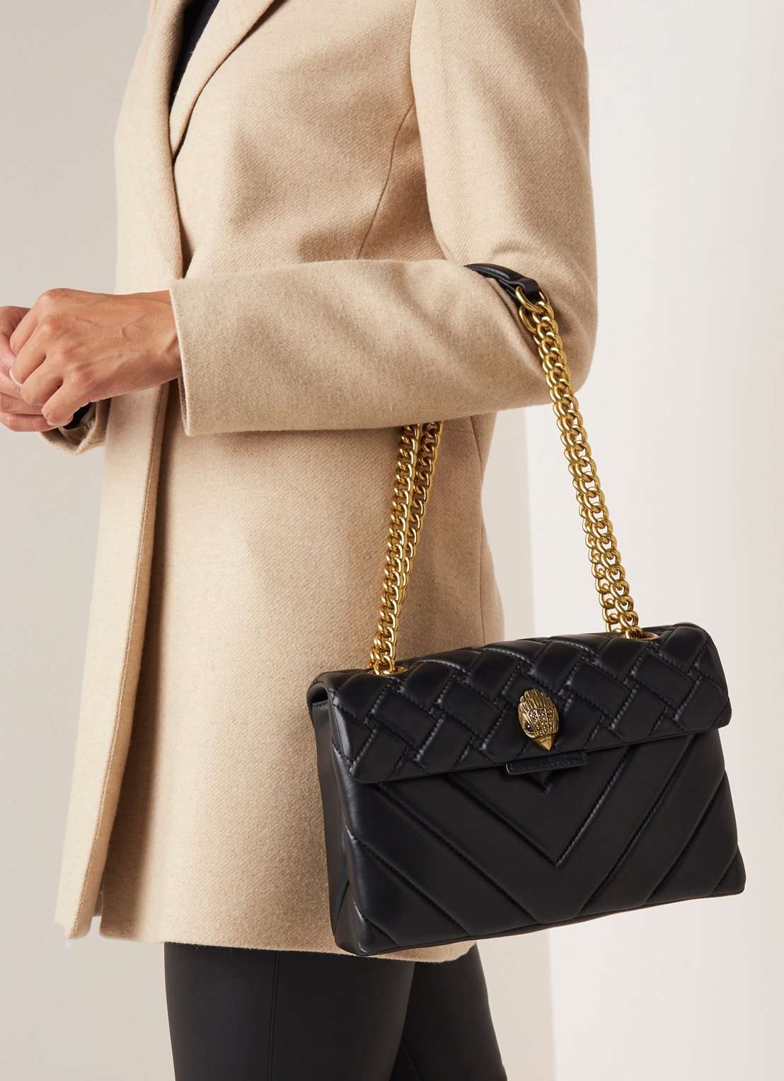 Kurt Geiger Kensington schoudertas van leer - voorkant 4 zwart