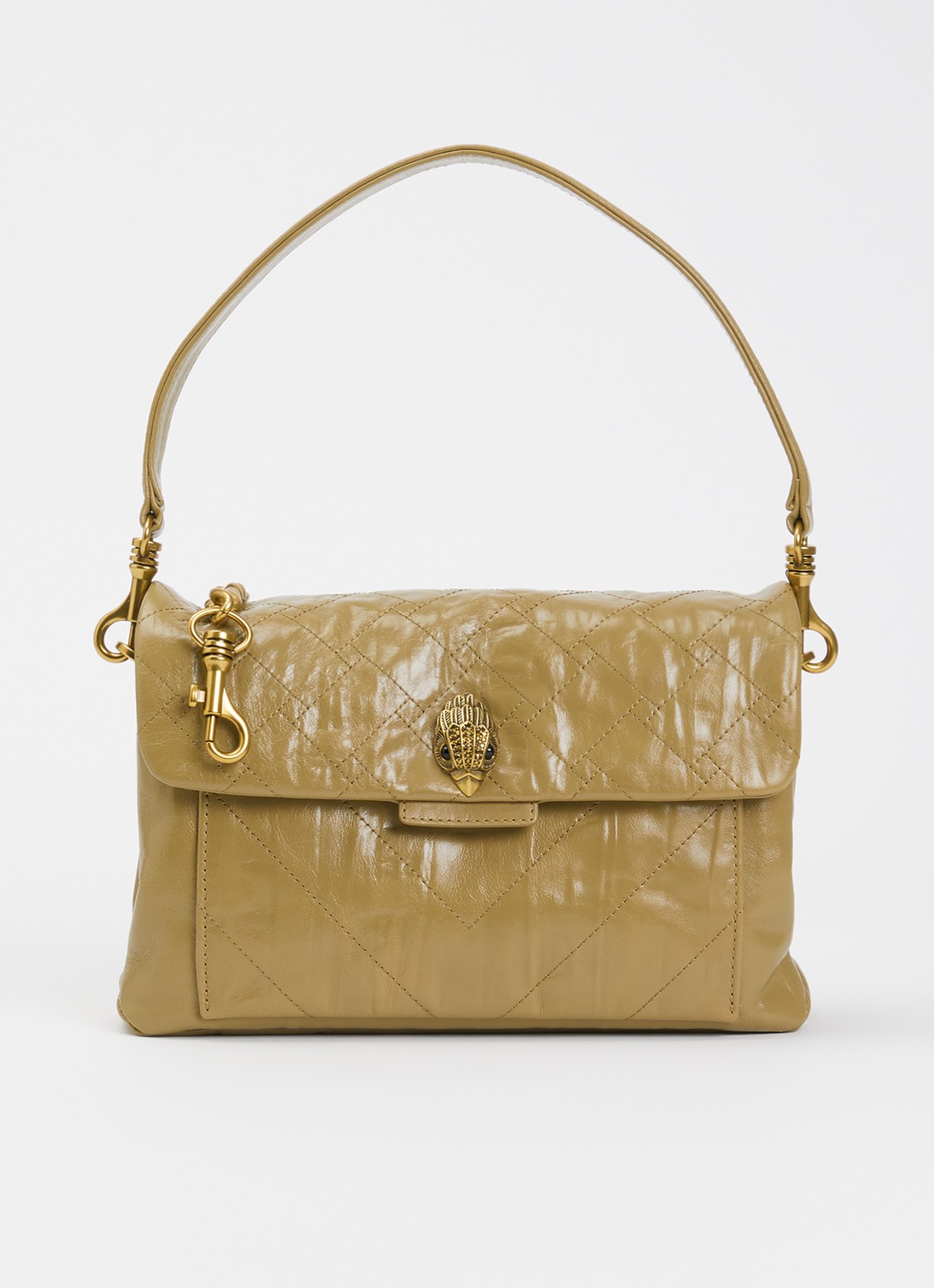 Kurt Geiger Kensington schoudertas van leer - voorkant 5 mosgroen