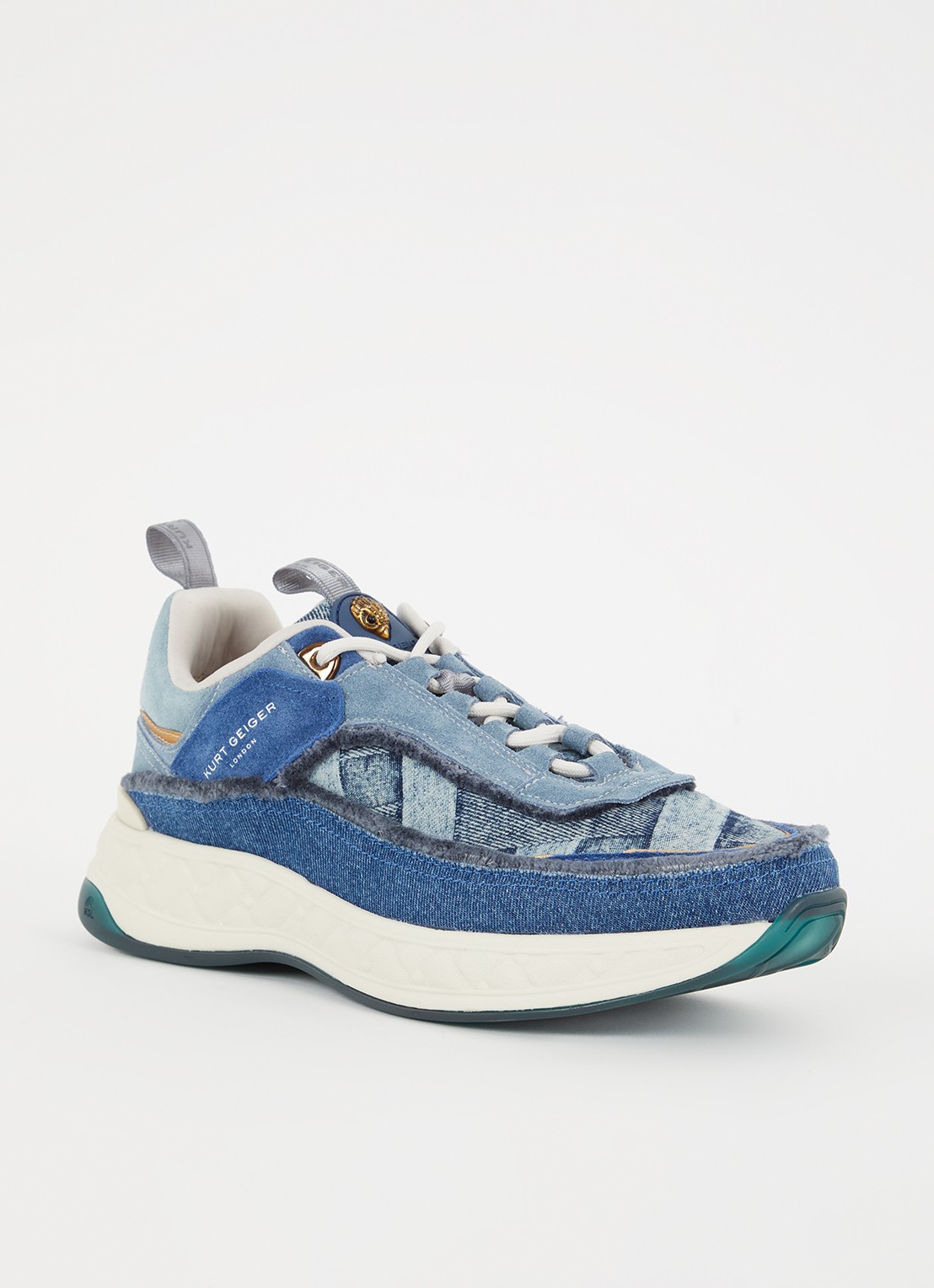 Kurt Geiger Kensington sneaker van denim met suède details - voorkant 4 indigo