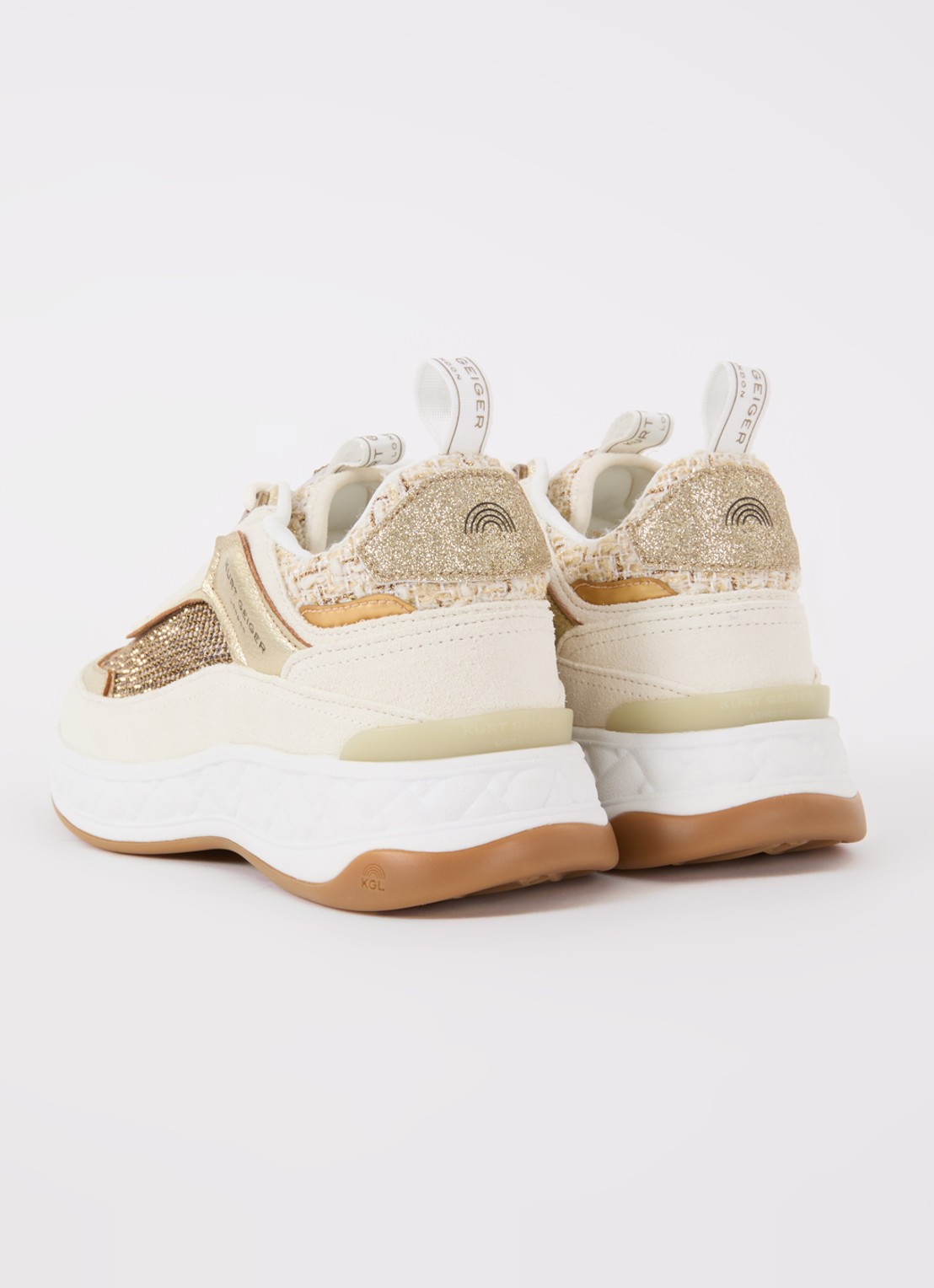 Kurt Geiger Kensington sneaker van suède met strass - achterkant 2 beige