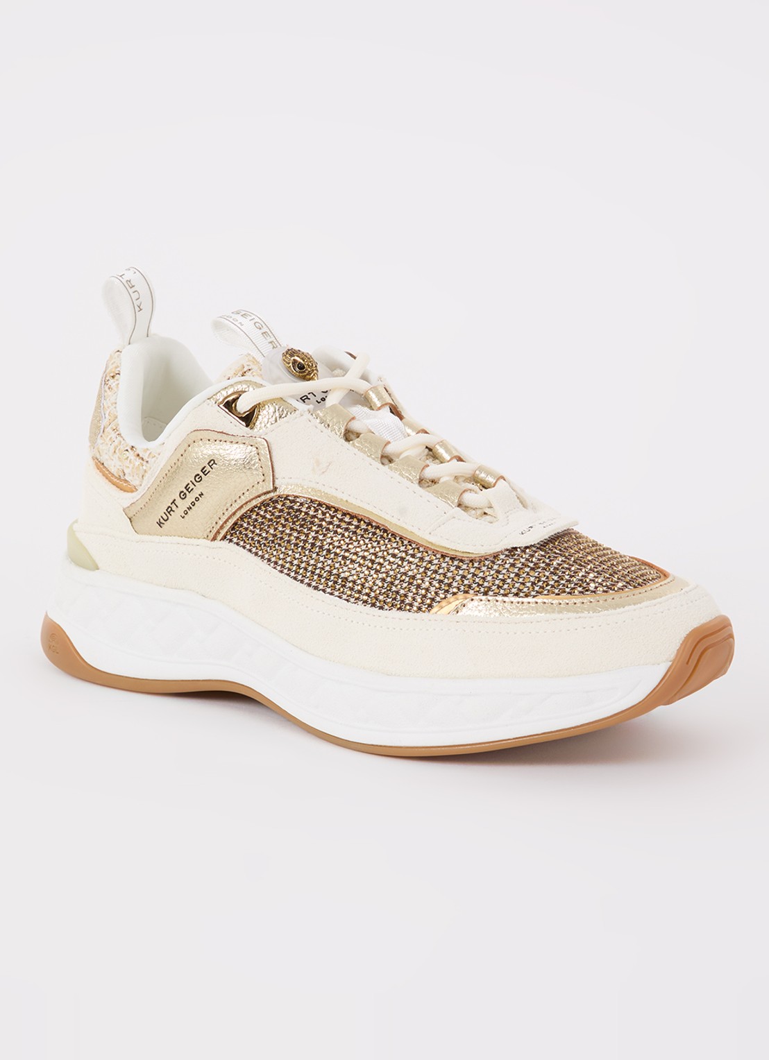 Kurt Geiger Kensington sneaker van suède met strass - voorkant beige