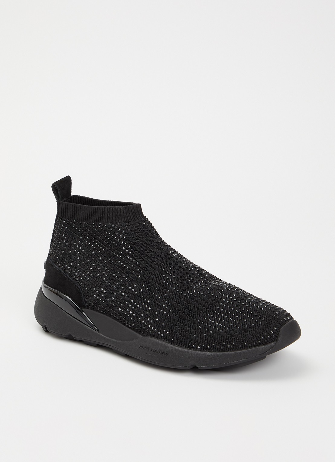 Kurt Geiger Kurt sneaker met gebreid bovenwerk en strass - voorkant 3 zwart
