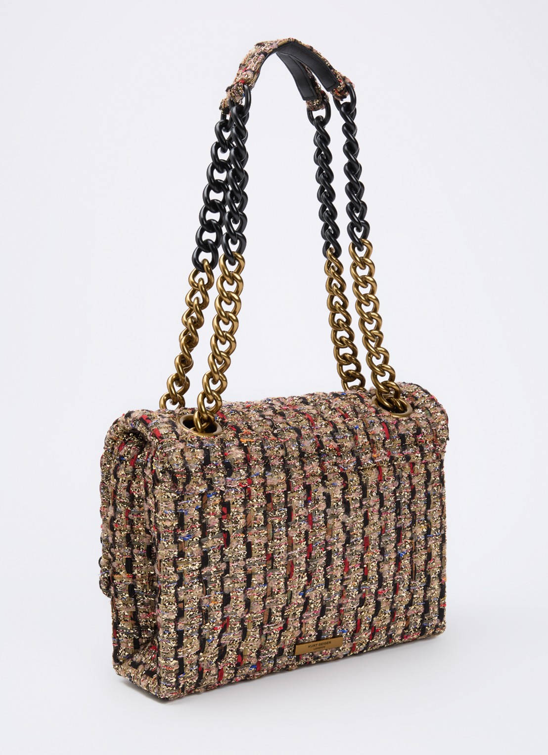 Kurt Geiger Large Kensington schoudertas met tweed-look - achterkant goud