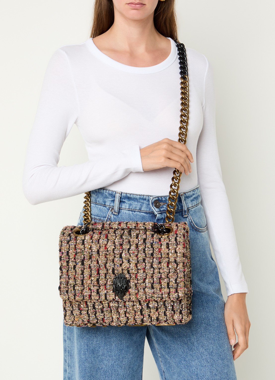 Kurt Geiger Large Kensington schoudertas met tweed-look - voorkant 3 goud