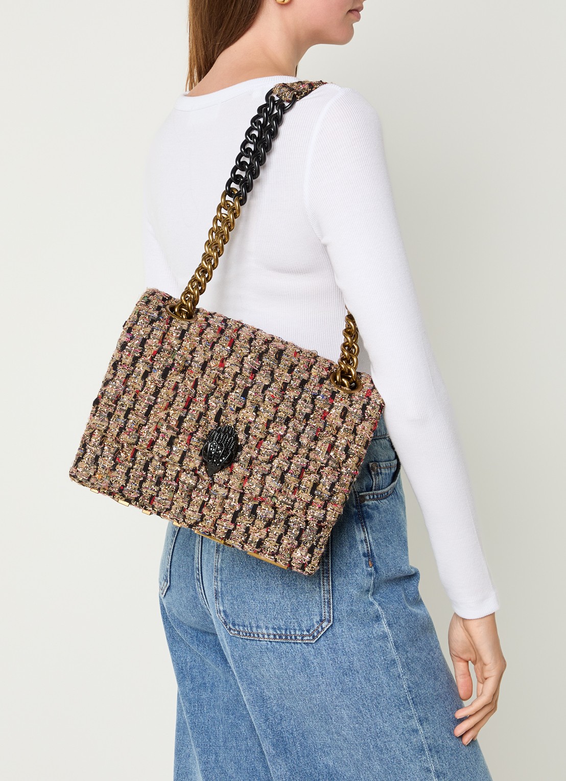 Kurt Geiger Large Kensington schoudertas met tweed-look - voorkant 4 goud