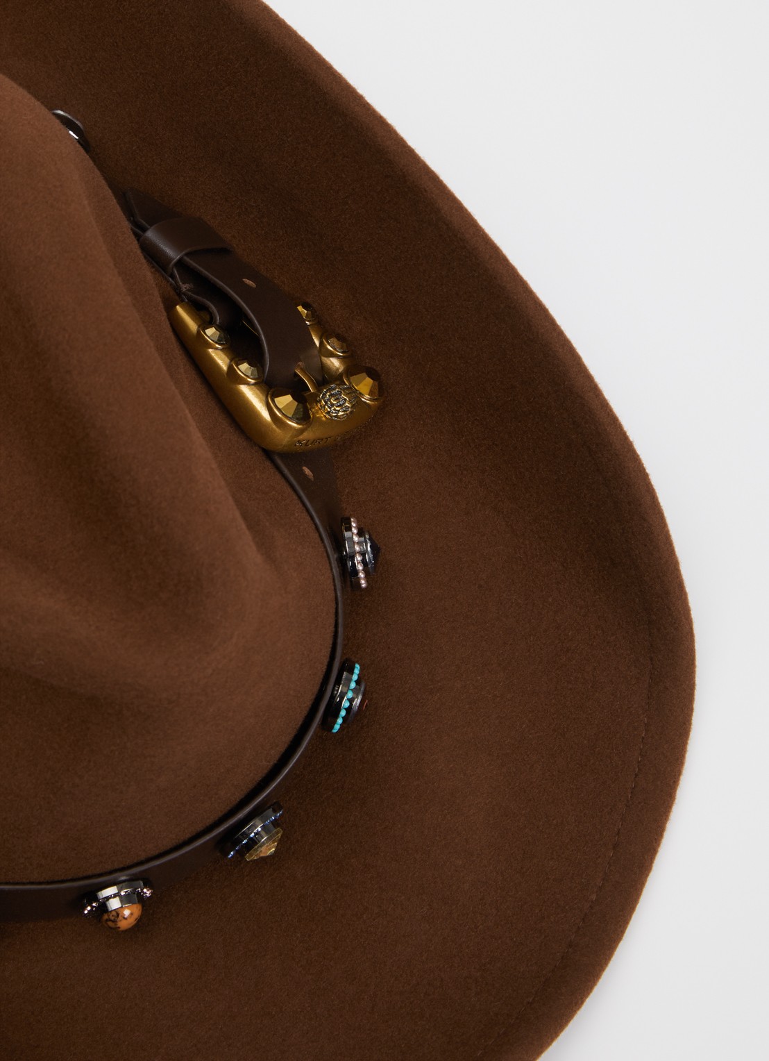 Kurt Geiger Maddox hoed van wol met leren details - detail bruin