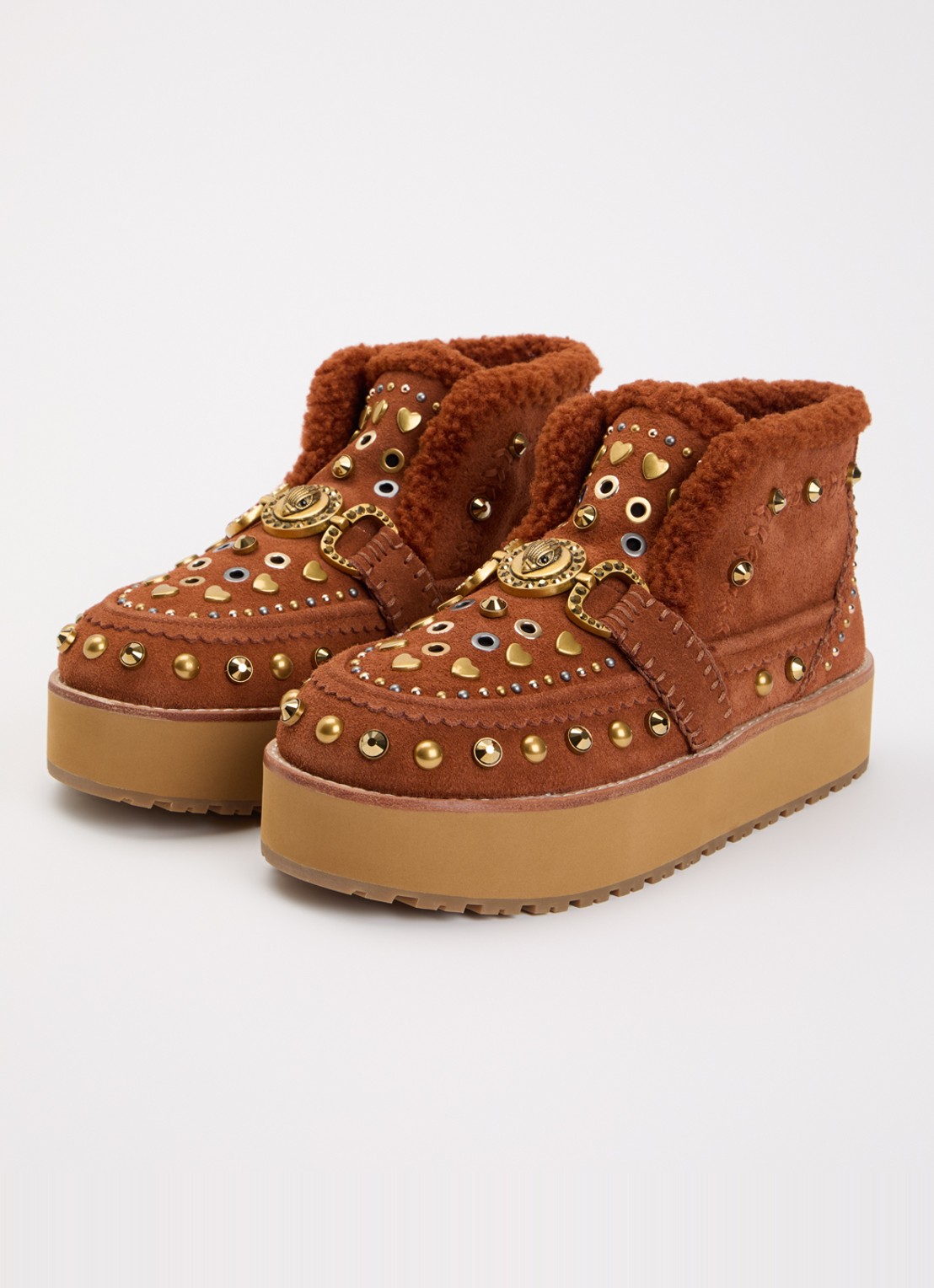 Kurt Geiger Mansion enkellaarsje van suède met studs  - detail 3 oranjebruin
