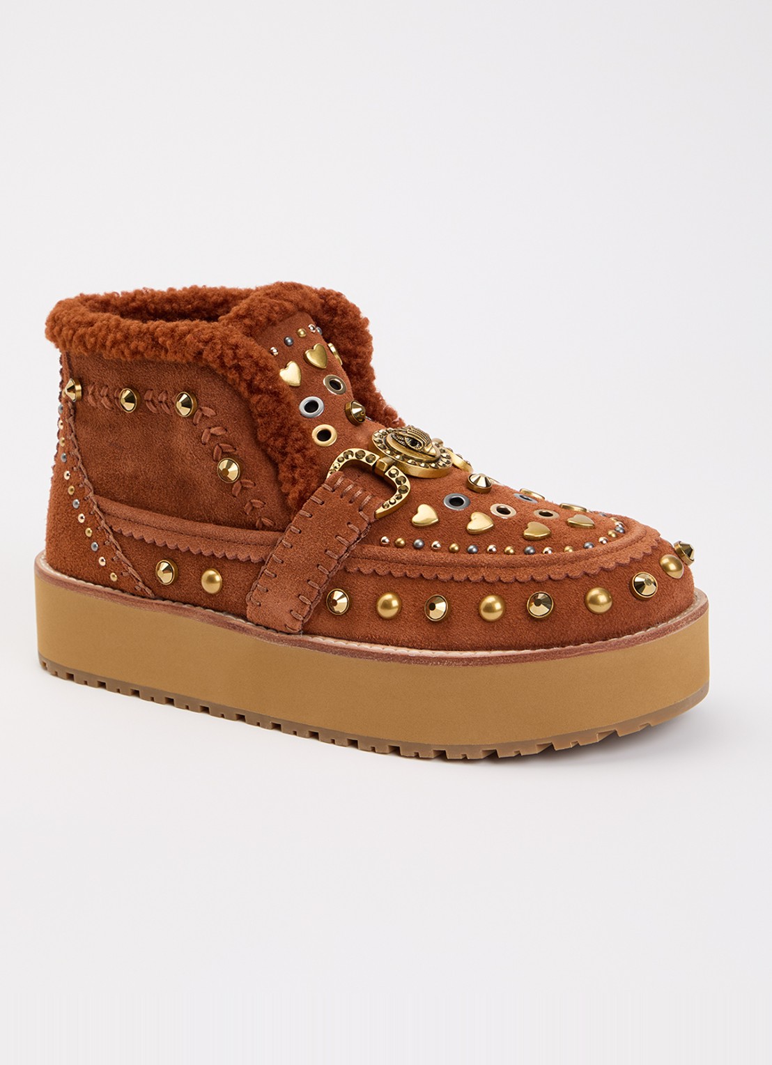 Kurt Geiger Mansion enkellaarsje van suède met studs  - voorkant 2 oranjebruin