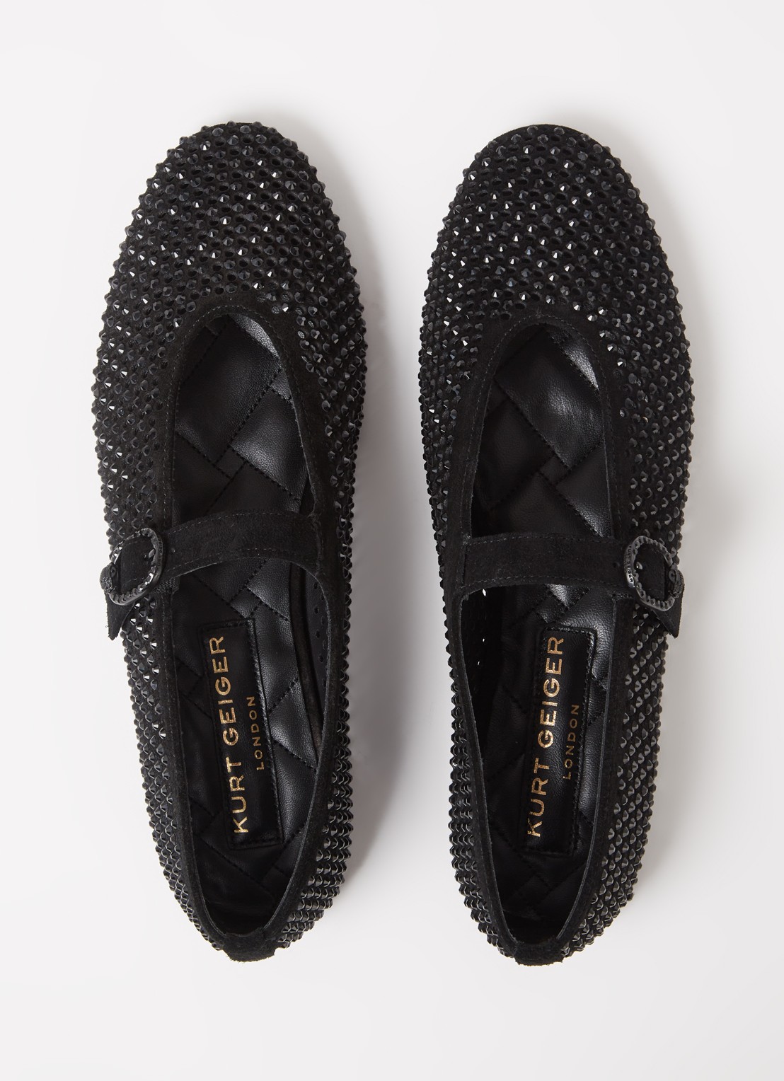 Kurt Geiger Mayfair ballerina van suède met strass - detail 4 zwart
