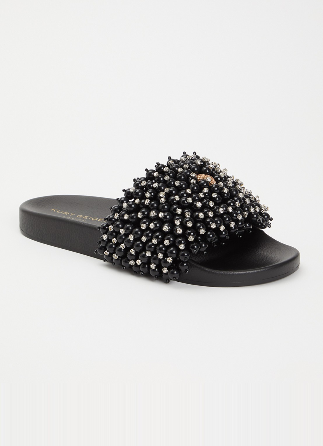 Kurt Geiger Meena Eagle slipper met strass - voorkant zwart