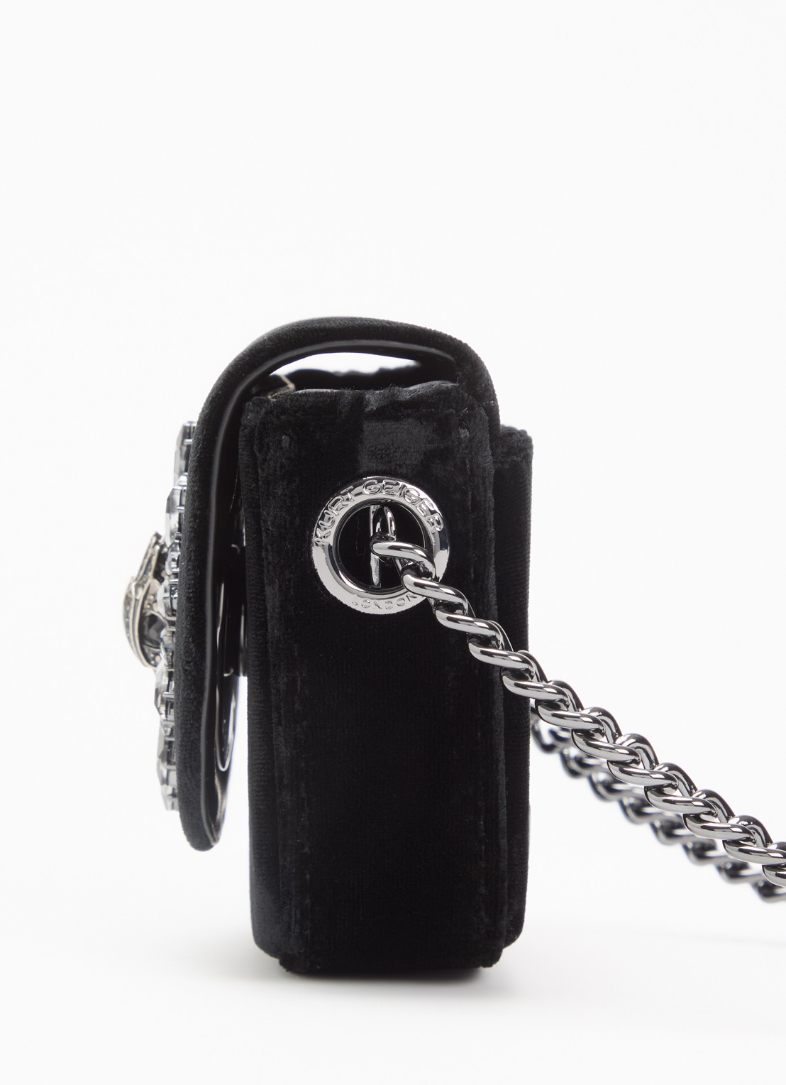 Kurt Geiger Micro Chelsea Saddle crossbodytas van fluweel met logo - detail 3 zwart