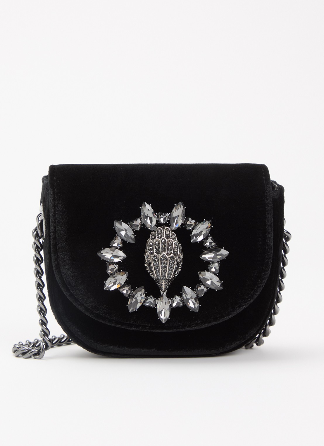 Kurt Geiger Micro Chelsea Saddle crossbodytas van fluweel met logo - voorkant zwart