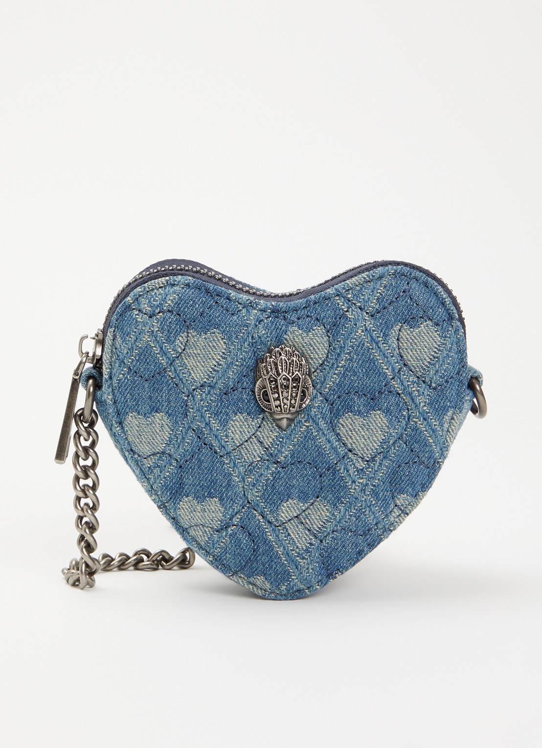 Kurt Geiger Micro Heart crossbodytas van denim met strass - voorkant 4 indigo
