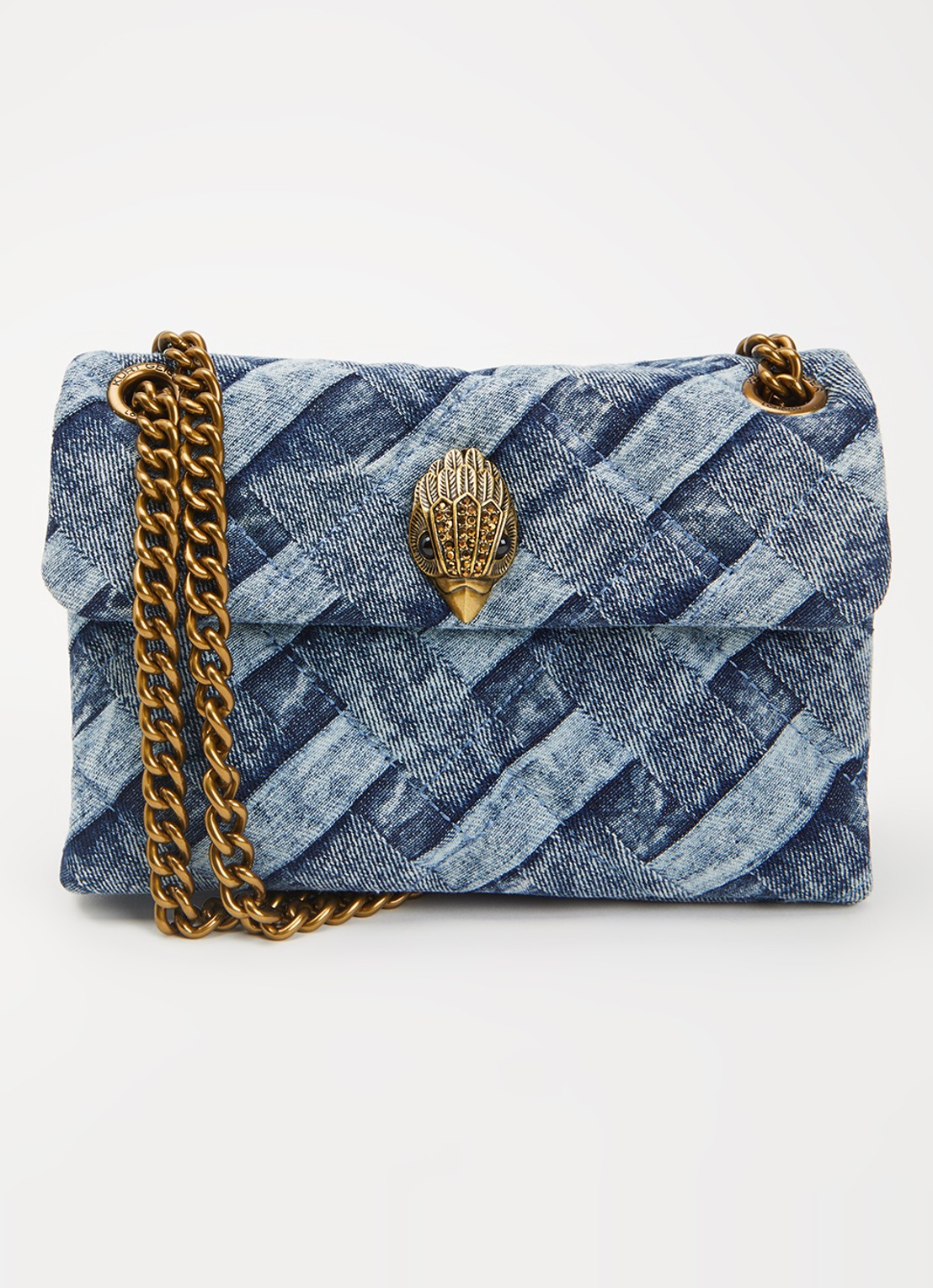 Kurt Geiger Mini Kensington crossbodytas van denim en verstelbare schouderriem - voorkant 2 indigo
