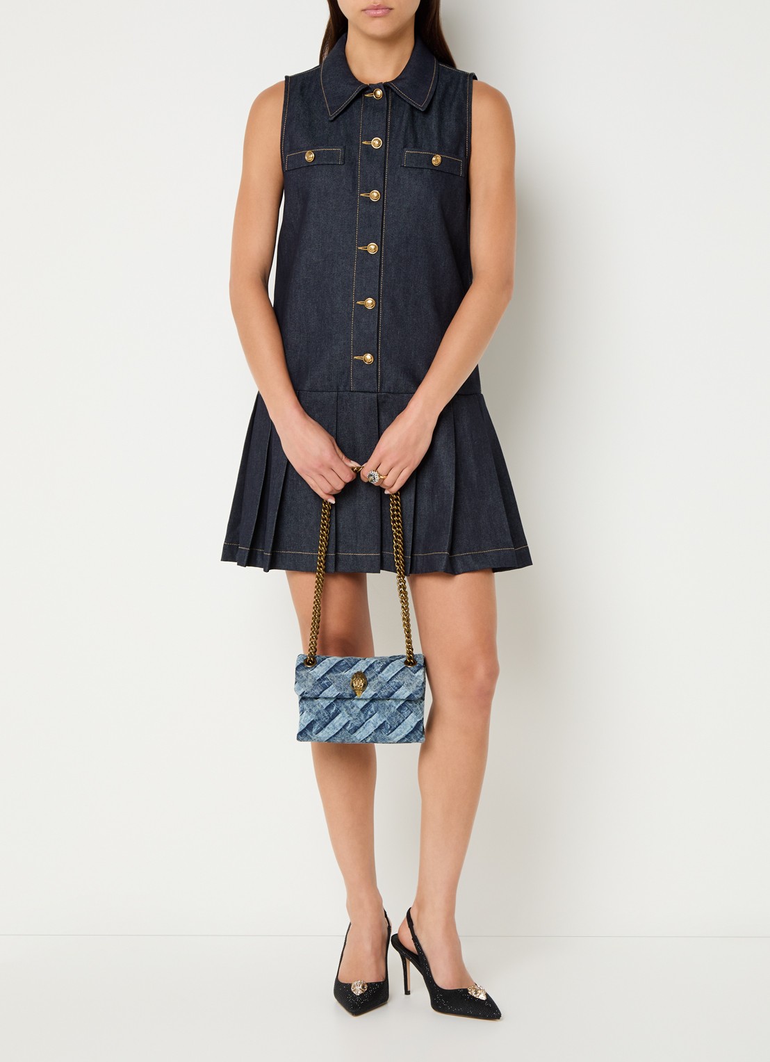 Kurt Geiger Mini Kensington crossbodytas van denim en verstelbare schouderriem - voorkant 4 indigo