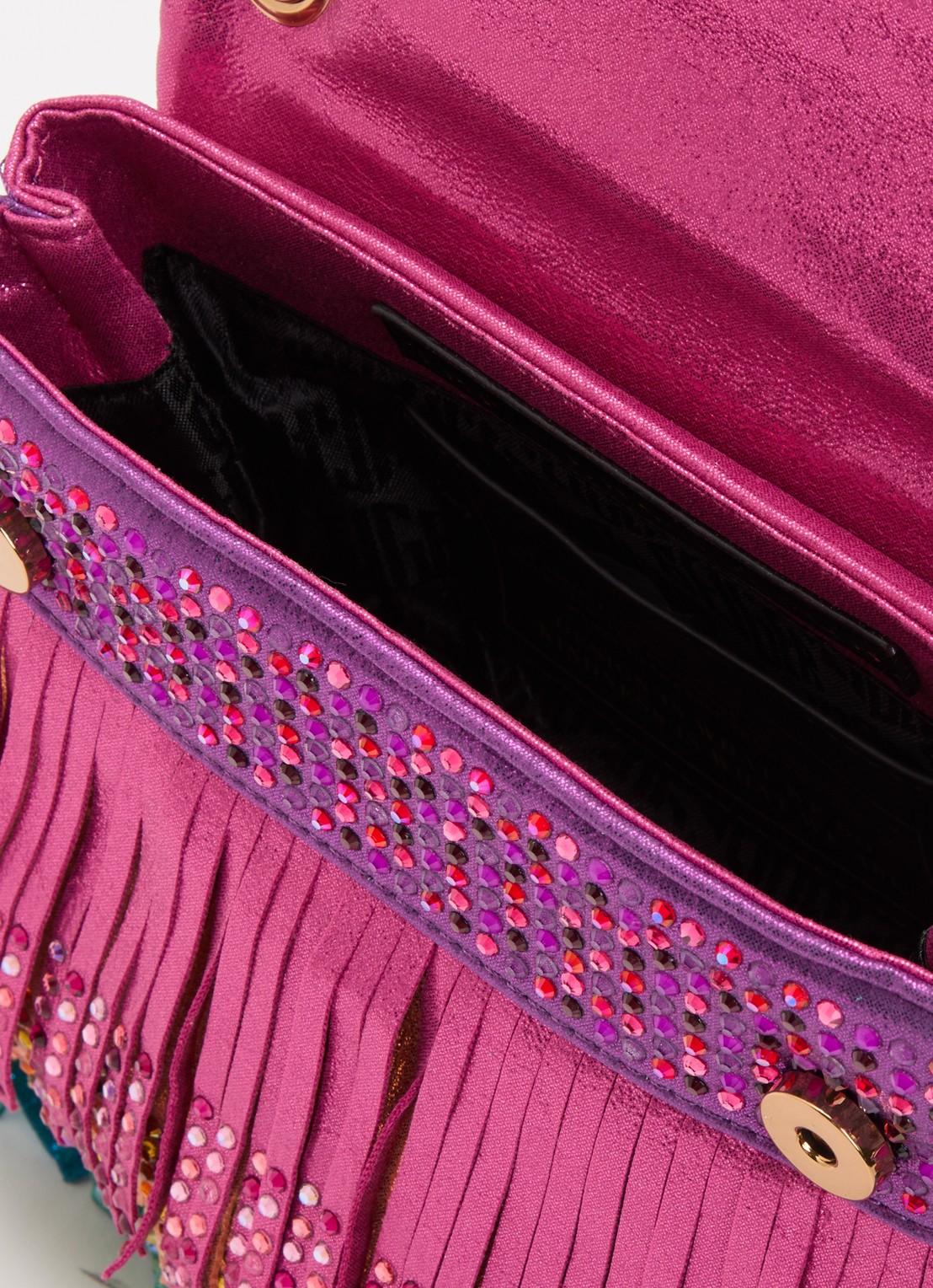 Kurt Geiger Mini Kensington Fringe schoudertas met strass en franjes - detail 2 roze