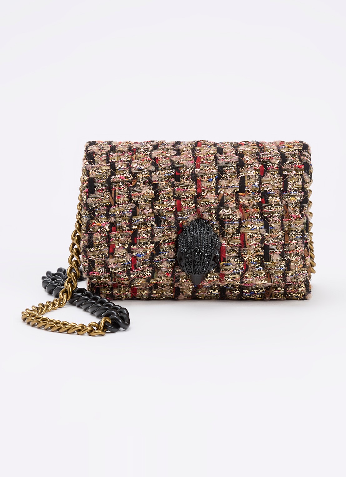 Kurt Geiger Mini Kensington Kurt crossbodytas met tweed-look - voorkant 4 goud