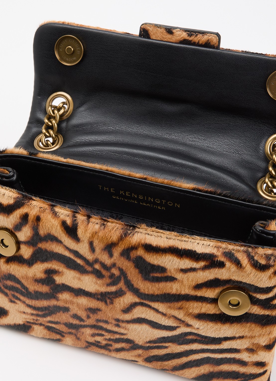 Kurt Geiger Mini Kensington met panterprint en afneembare schouderriem - detail 2 camel