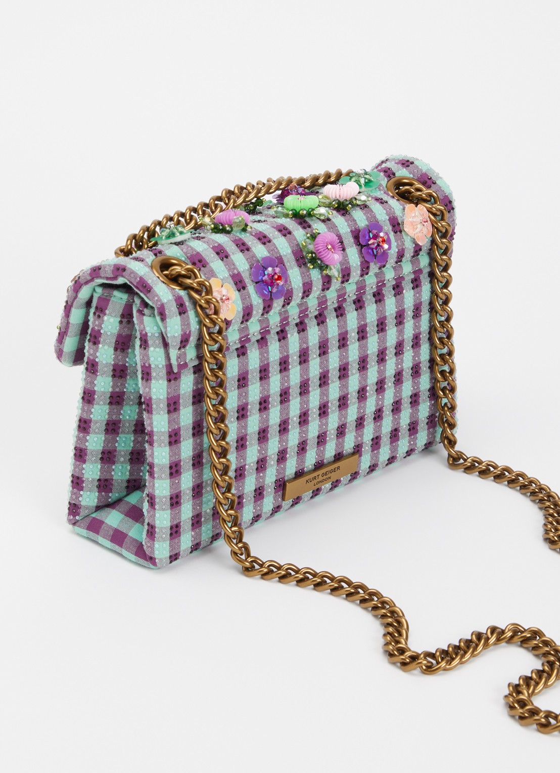 Kurt Geiger Mini Kensington schoudertas met ruitdessin - achterkant mint