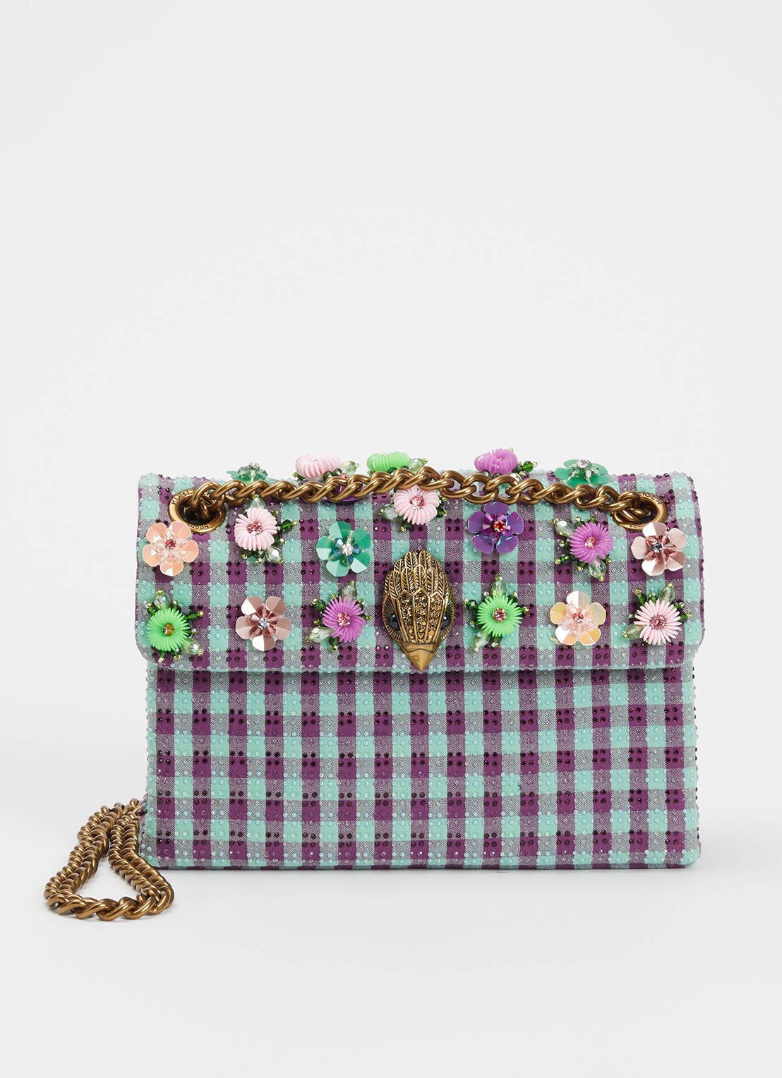 Kurt Geiger Mini Kensington schoudertas met ruitdessin - voorkant 2 mint