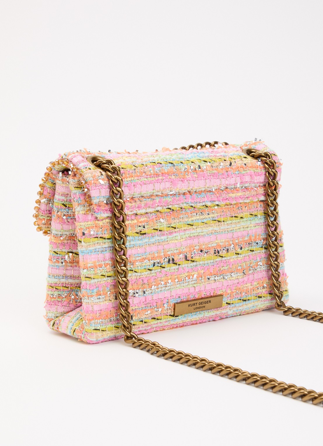 Kurt Geiger Mini Kensington schoudertas met tweed-look - achterkant roze