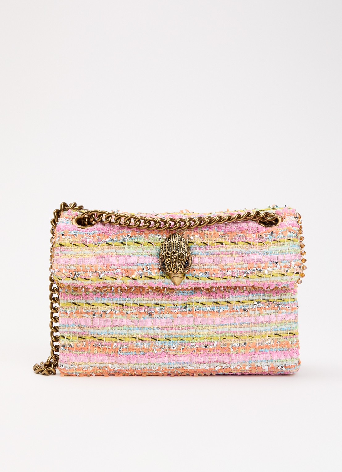 Kurt Geiger Mini Kensington schoudertas met tweed-look - voorkant 2 roze