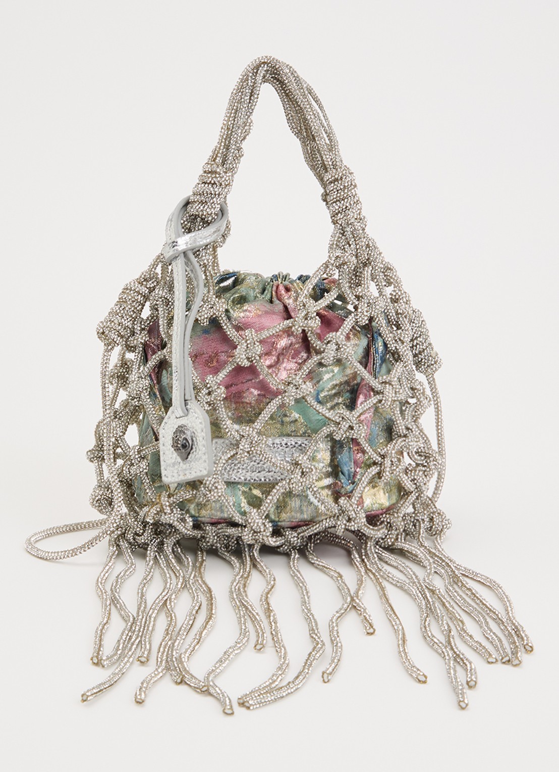 Kurt Geiger Mini Macrame crossbodytas met strass - voorkant zilver