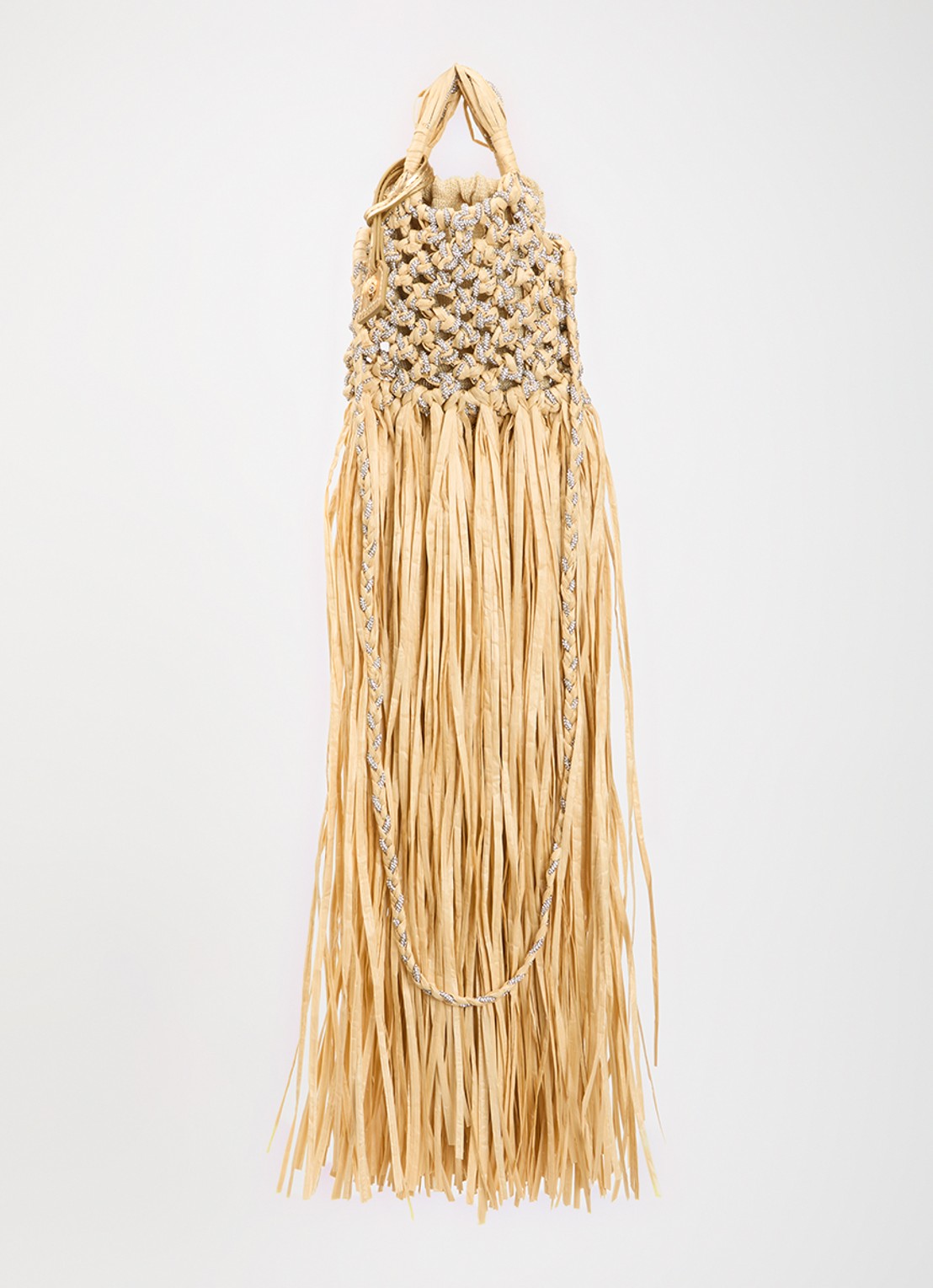 Kurt Geiger Mini Macrame crossbodytas met strass - voorkant beige