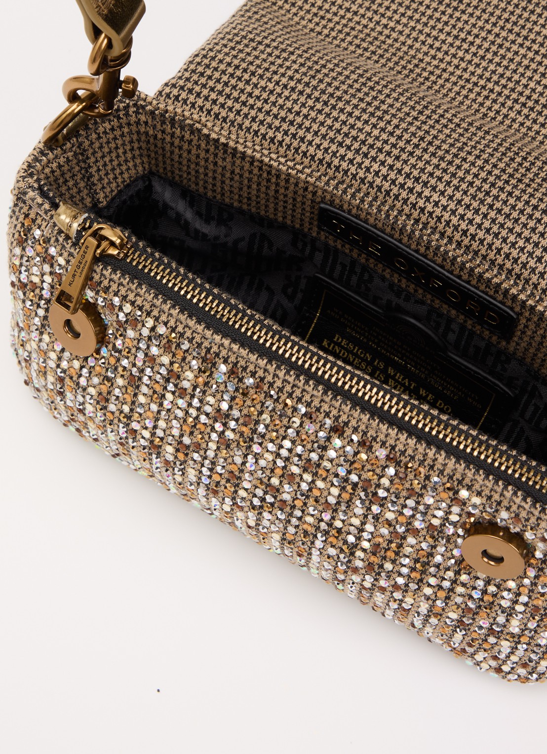 Kurt Geiger Mini Oxford schoudertas met strass - detail 3 beige