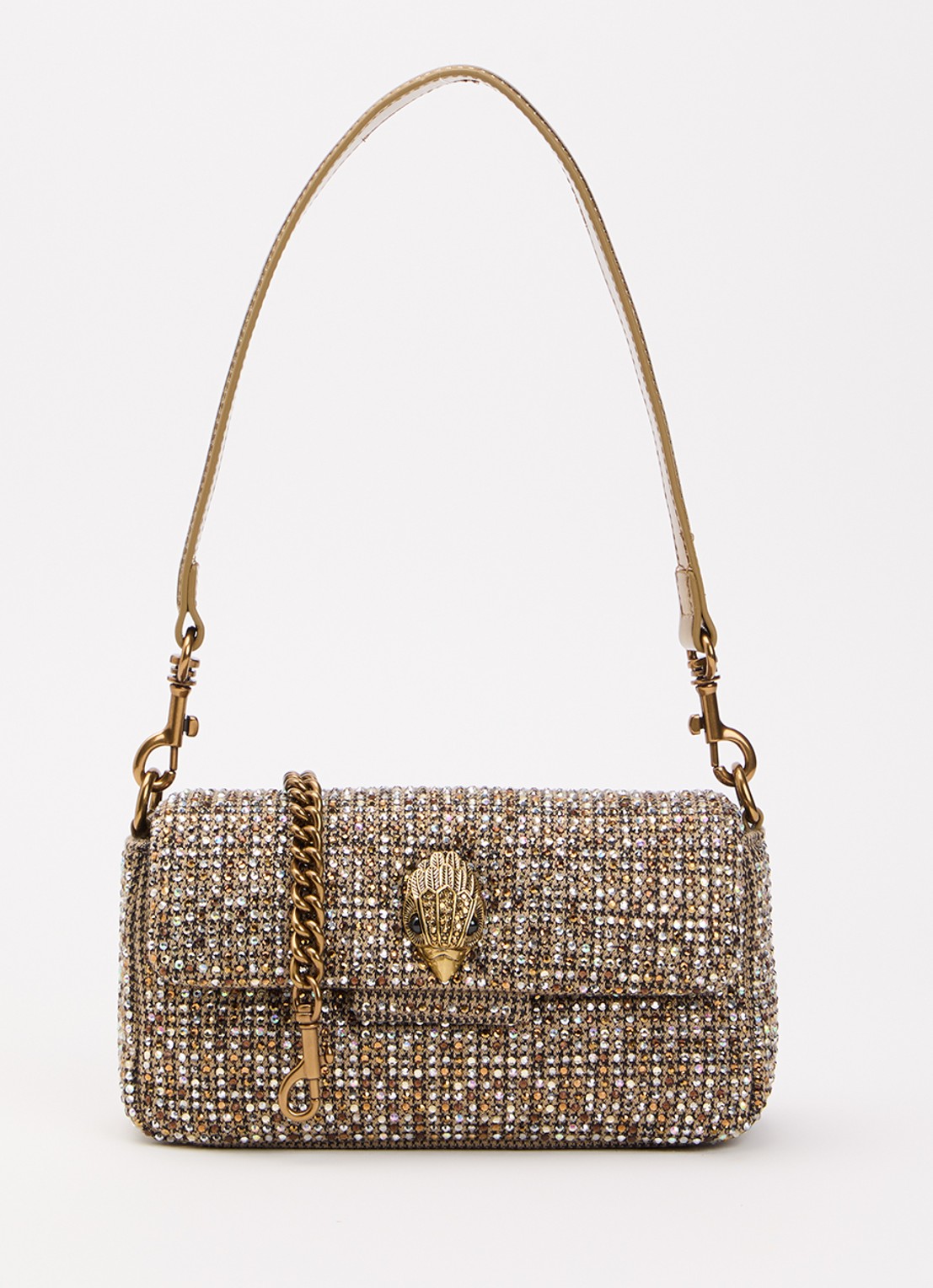 Kurt Geiger Mini Oxford schoudertas met strass - voorkant 2 beige