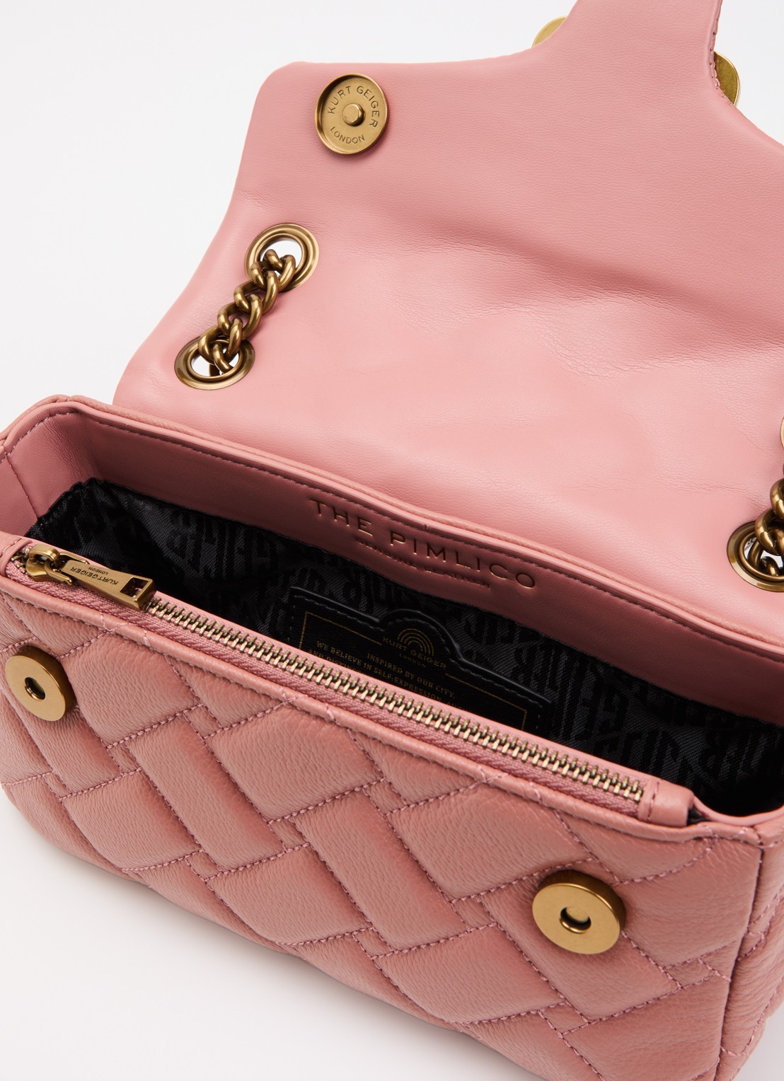 Kurt Geiger Mini Pimlico schoudertas van leer met afneembare schouderriem - detail oudroze