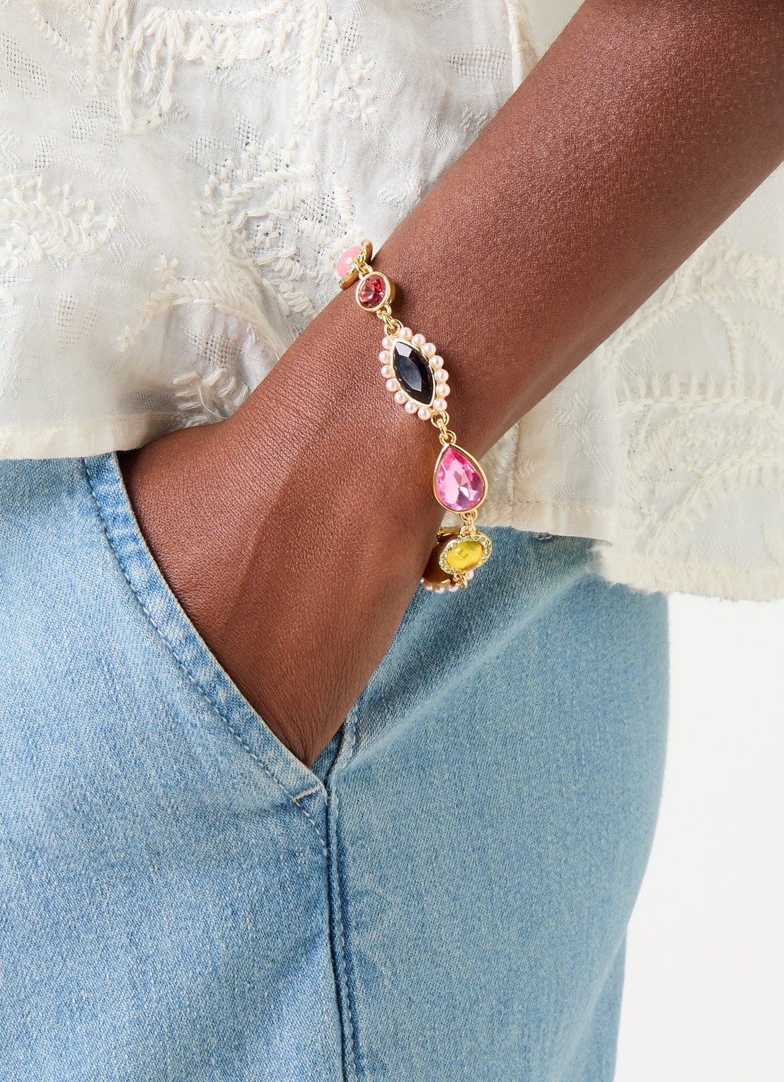 Kurt Geiger Mixed Gem armband met kristal - voorkant 2 goud