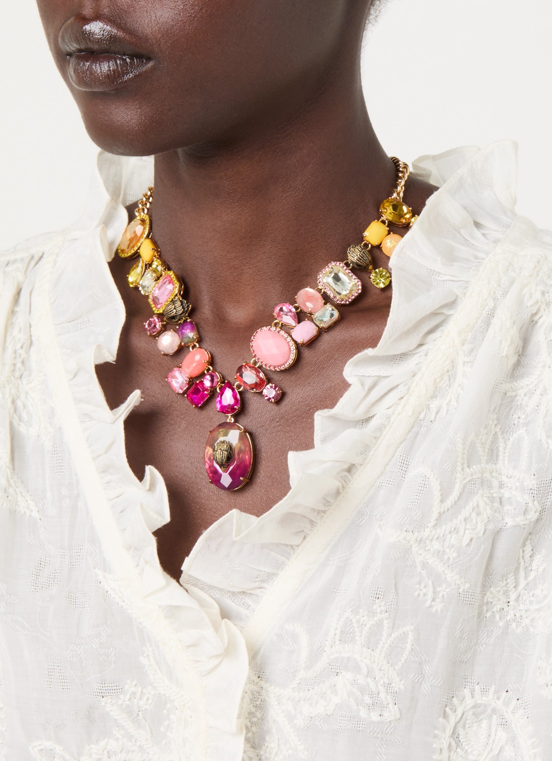 Kurt Geiger Mixed Gem ketting met hanger - voorkant 2 goud