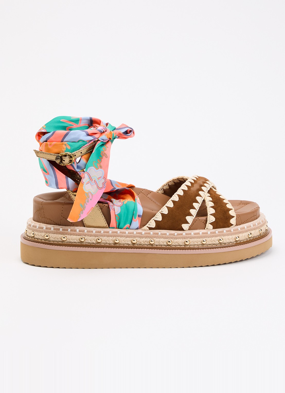 Kurt Geiger Orson sandaal van leer met metallic details - voorkant 2 bruin
