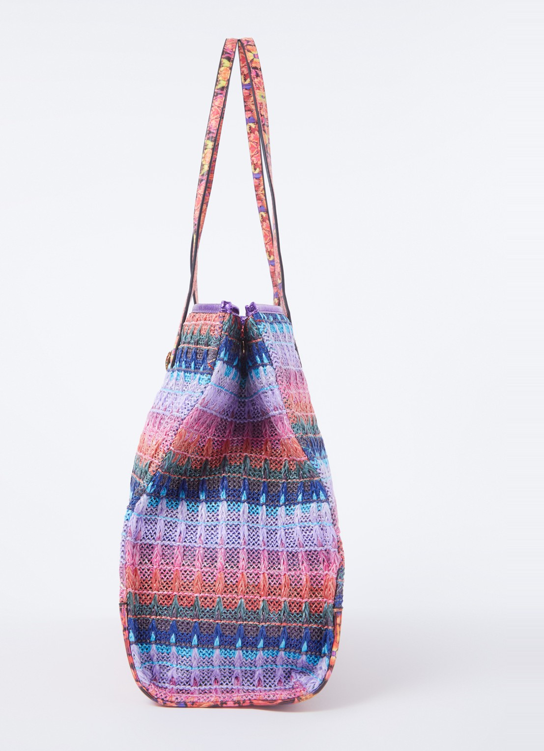 Kurt Geiger Others shopper van raffia en leer - detail 3 fuchsia