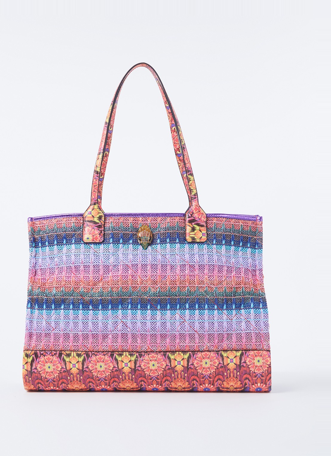 Kurt Geiger Others shopper van raffia en leer - voorkant 4 fuchsia