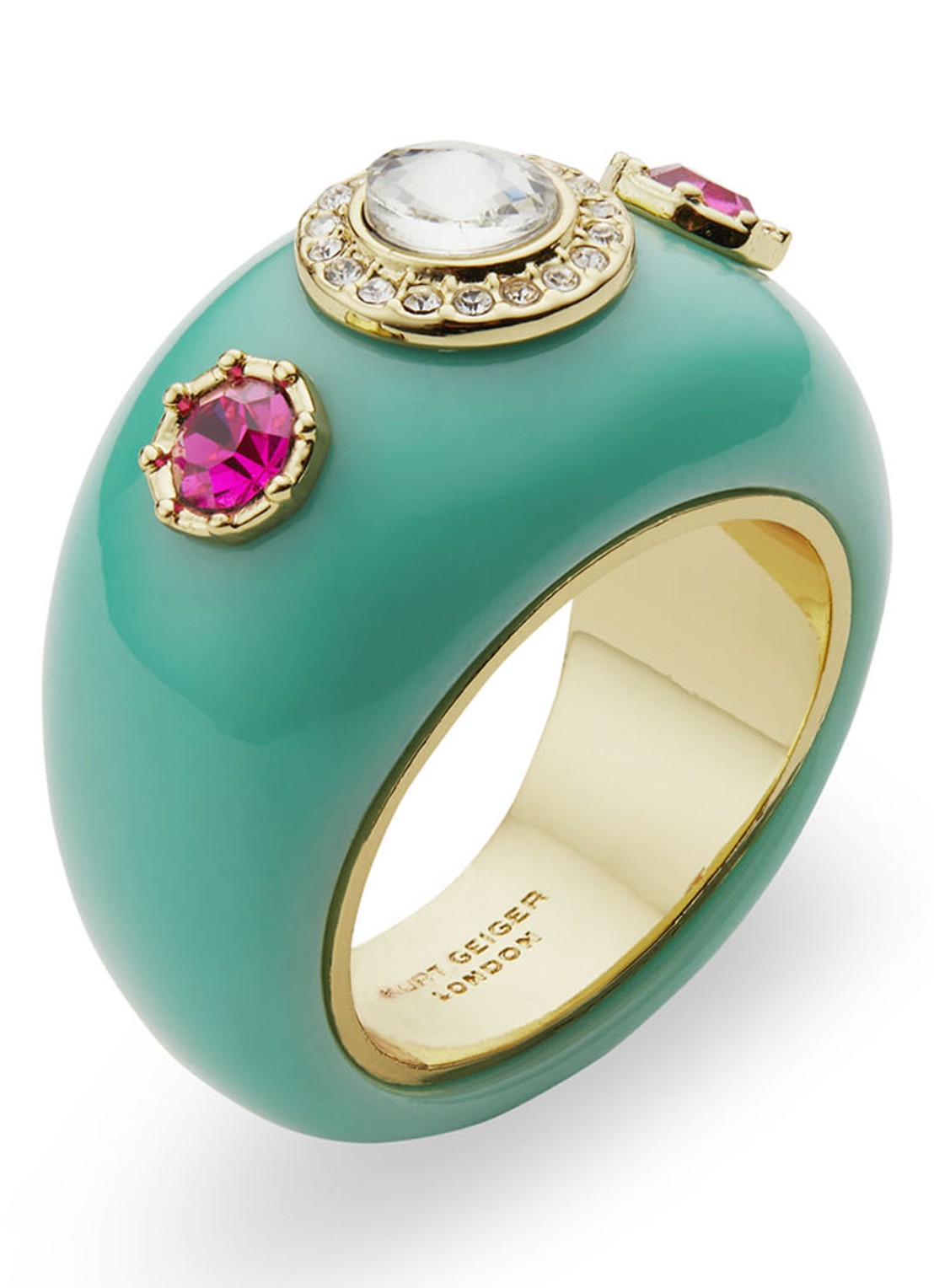 Kurt Geiger Oval zegelring met glassteen - voorkant groen