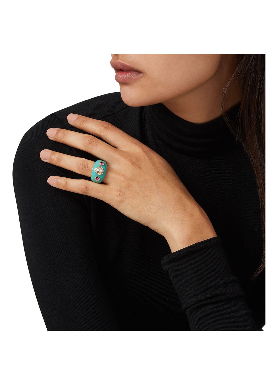 Kurt Geiger Oval zegelring met glassteen - voorkant 2 groen