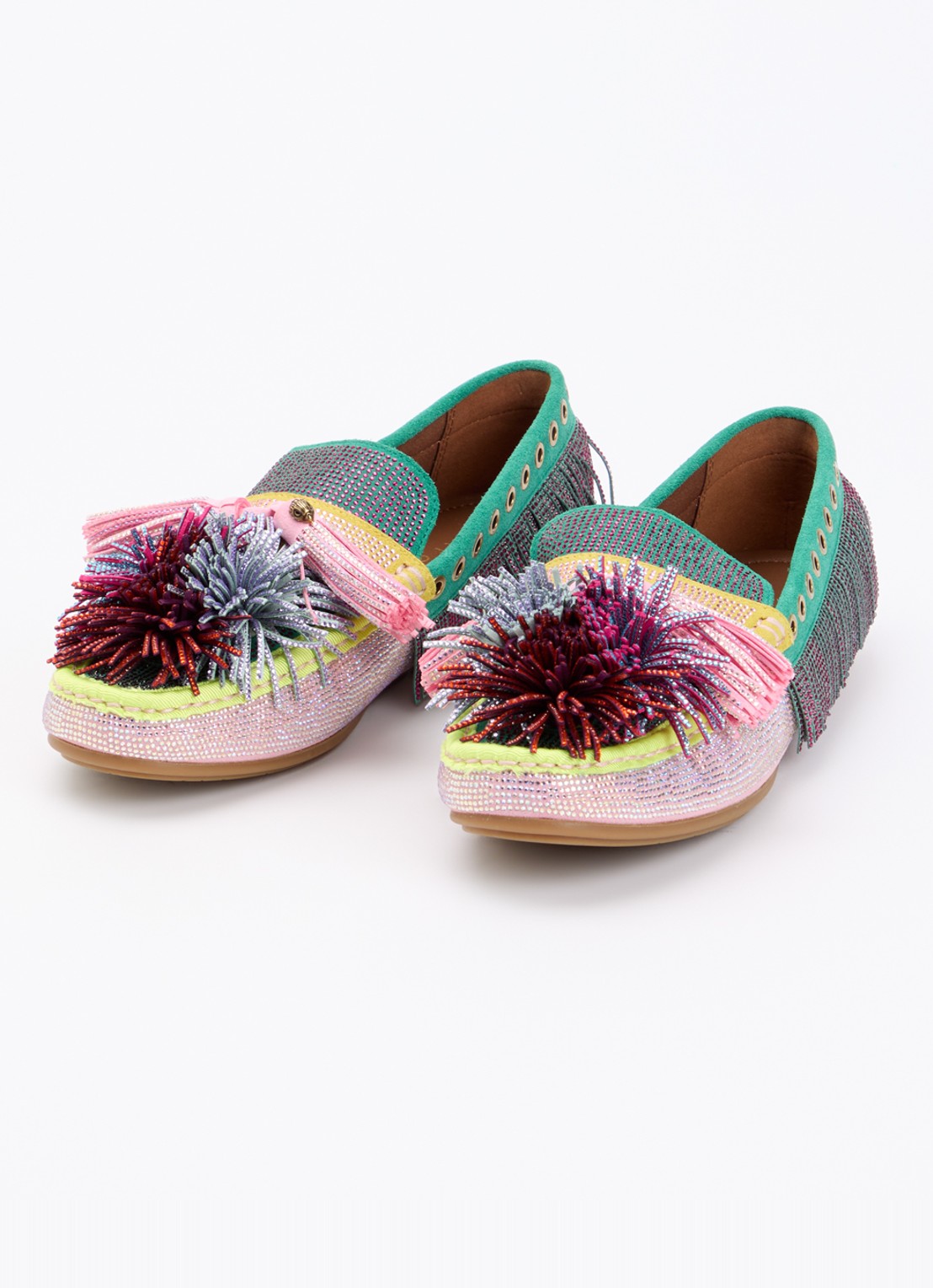 Kurt Geiger Pom Pom loafer van suède met strass en franjes - detail 3 multicolor