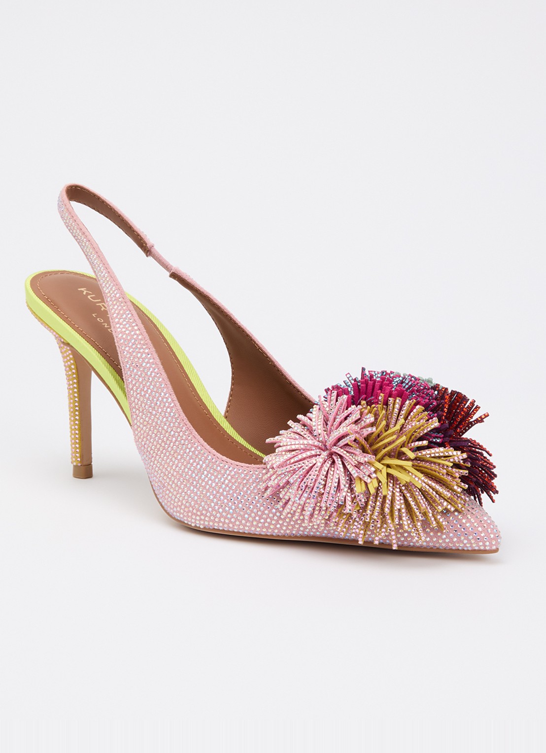 Kurt Geiger Pom Pom slingback van suède met strass - voorkant lichtroze