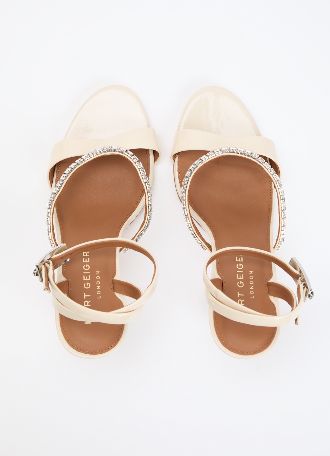 Kurt Geiger Sandalette van leer met lakfinish en strass - detail 4 ivoor