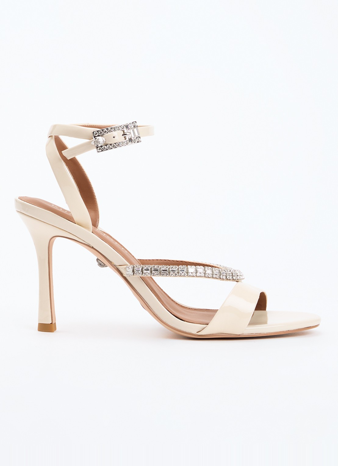 Kurt Geiger Sandalette van leer met lakfinish en strass - voorkant ivoor