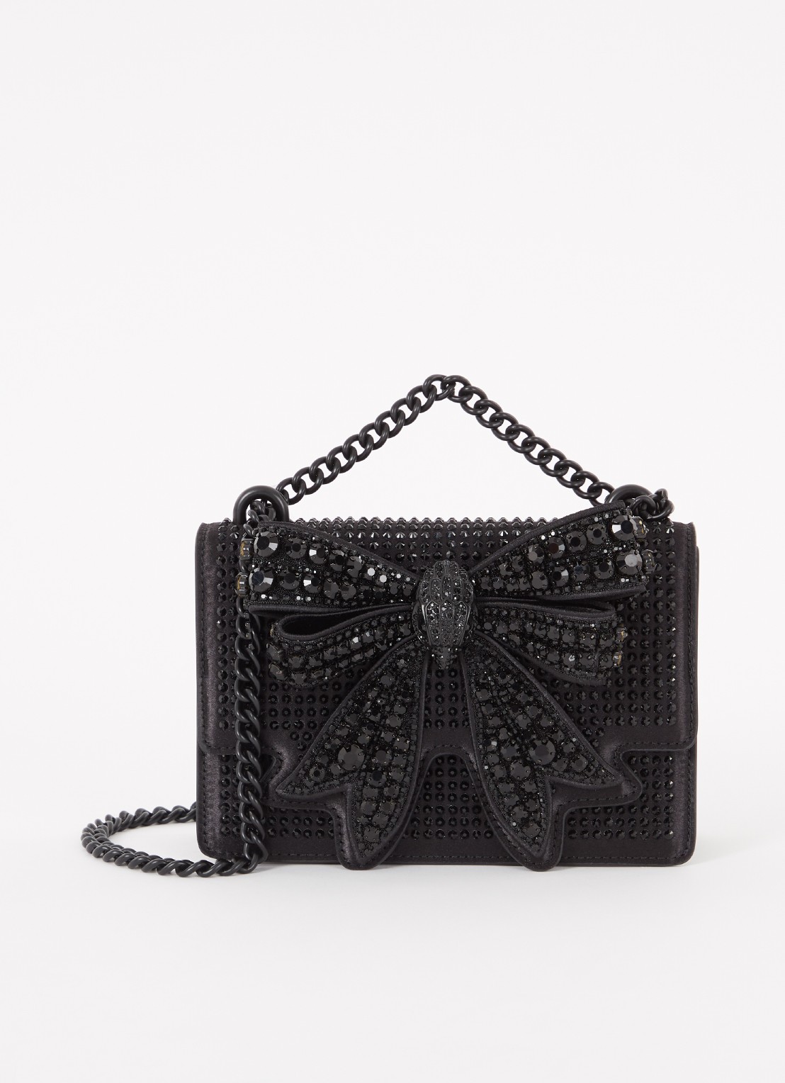 Kurt Geiger Shoreditch crossbodytas van satijn met strass en uitneembaar etui  - voorkant 2 zwart
