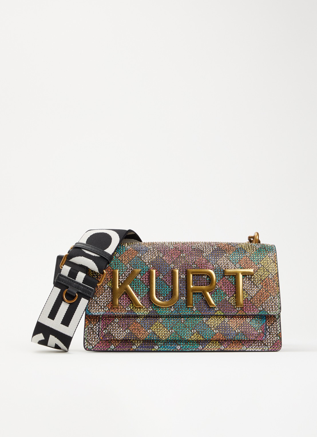 Kurt Geiger Shoreditch Kurt schoudertas van strass met afneembare schouderriem - voorkant 4 zwart