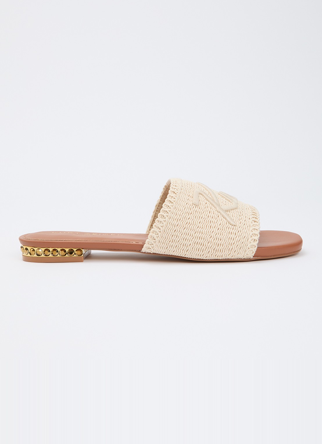 Kurt Geiger Slipper met logo en strass - voorkant 4 creme
