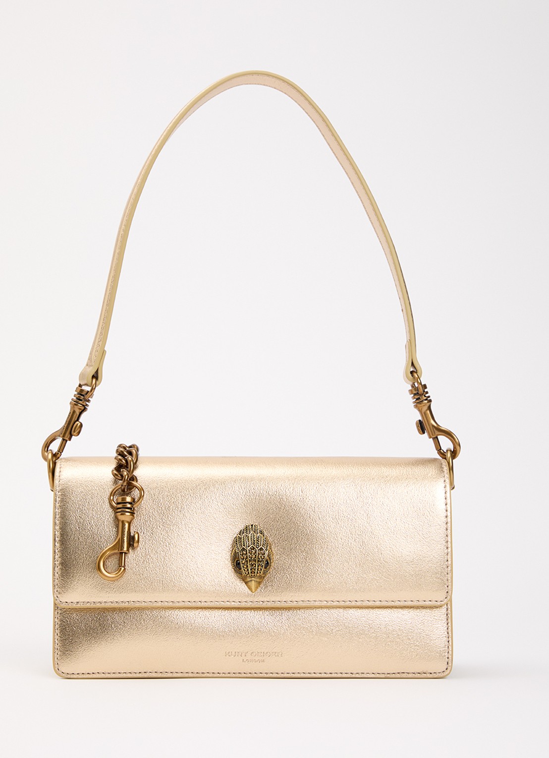 Kurt Geiger Sloane schoudertas van leer met metallic finish - voorkant goud