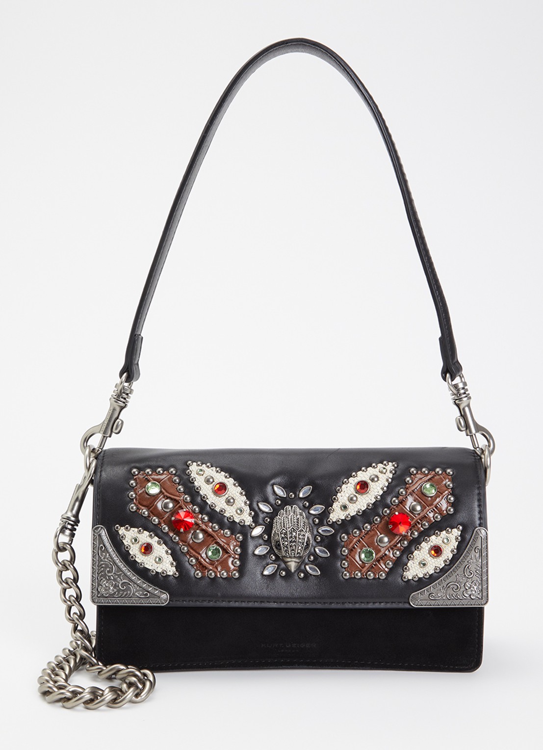 Kurt Geiger Sloane Soft schoudertas van leer met studs - voorkant zwart