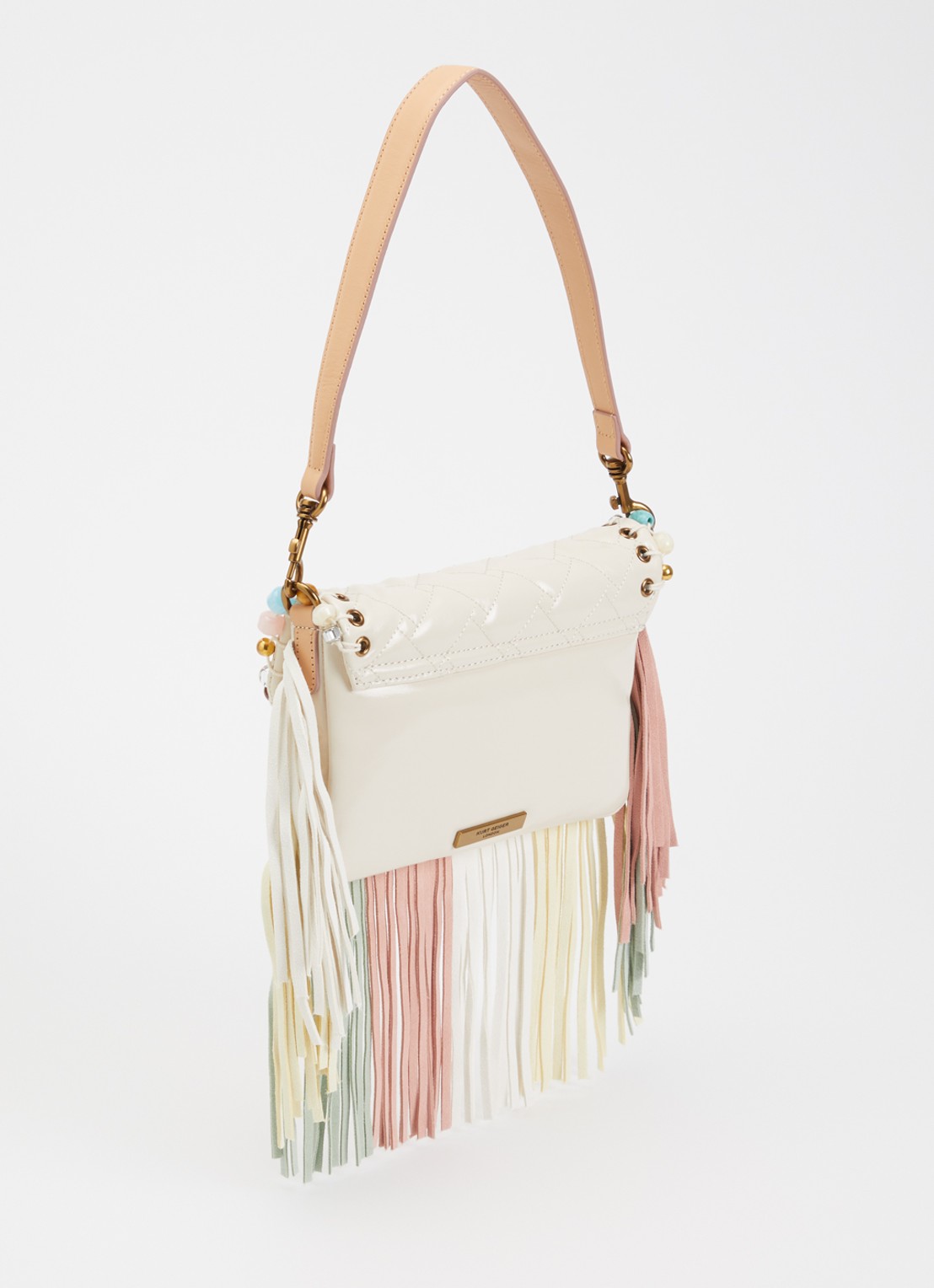 Kurt Geiger Small Oxford Fringe schoudertas van leer met franjes en kralendecoratie - achterkant 5 creme