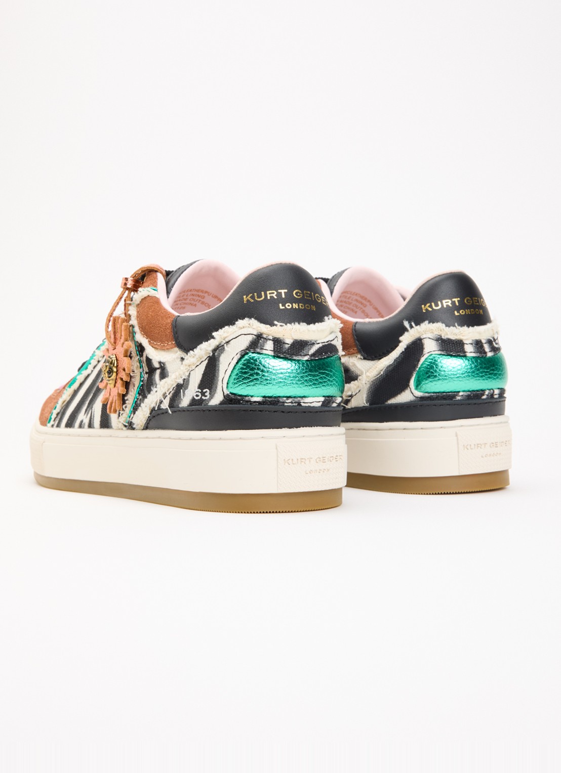 Kurt Geiger Southbank sneaker met dierenprint en leren details - achterkant bruin